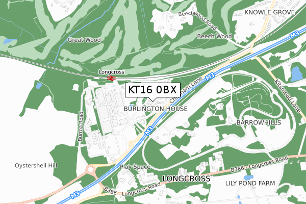 KT16 0BX map - small scale - OS Open Zoomstack (Ordnance Survey)