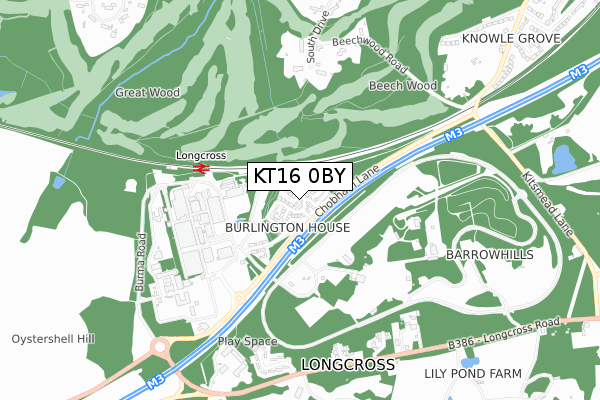 KT16 0BY map - small scale - OS Open Zoomstack (Ordnance Survey)