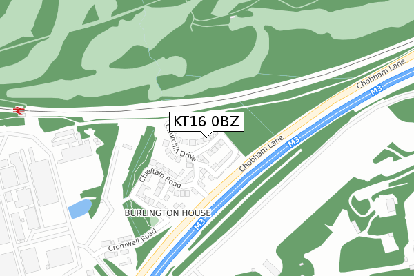 KT16 0BZ map - large scale - OS Open Zoomstack (Ordnance Survey)