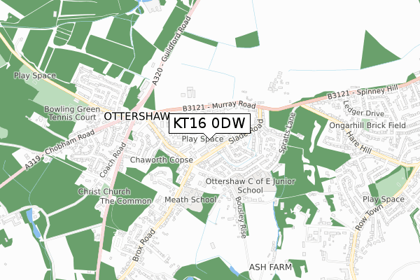 KT16 0DW map - small scale - OS Open Zoomstack (Ordnance Survey)
