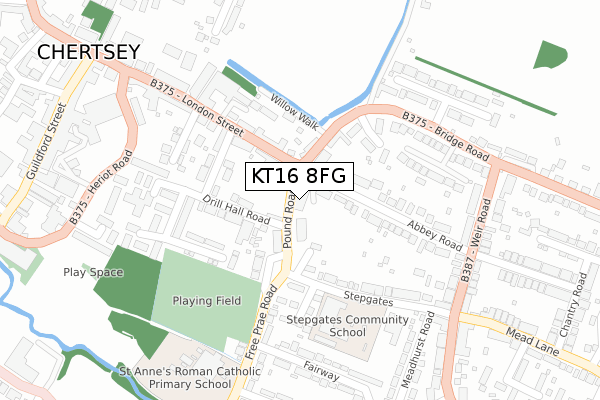 KT16 8FG map - large scale - OS Open Zoomstack (Ordnance Survey)