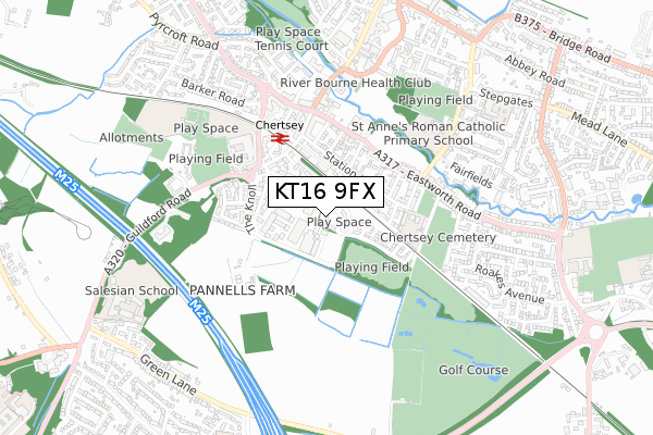 KT16 9FX map - small scale - OS Open Zoomstack (Ordnance Survey)