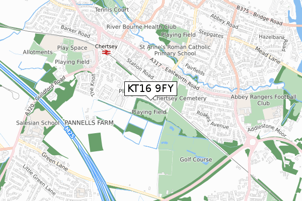 KT16 9FY map - small scale - OS Open Zoomstack (Ordnance Survey)