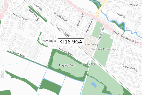 KT16 9GA map - large scale - OS Open Zoomstack (Ordnance Survey)