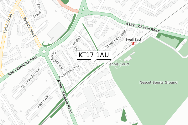 KT17 1AU map - large scale - OS Open Zoomstack (Ordnance Survey)