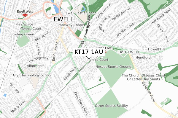 KT17 1AU map - small scale - OS Open Zoomstack (Ordnance Survey)