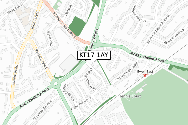 KT17 1AY map - large scale - OS Open Zoomstack (Ordnance Survey)