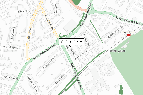 KT17 1FH map - large scale - OS Open Zoomstack (Ordnance Survey)