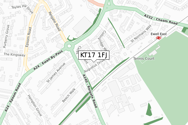 KT17 1FJ map - large scale - OS Open Zoomstack (Ordnance Survey)