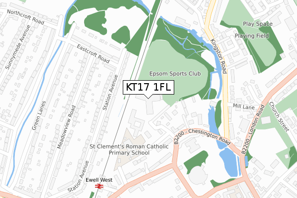 KT17 1FL map - large scale - OS Open Zoomstack (Ordnance Survey)