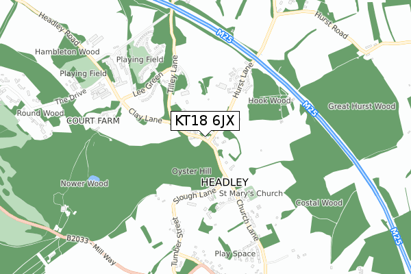 KT18 6JX map - small scale - OS Open Zoomstack (Ordnance Survey) KT18 6JX map - small scale - OS Open Zoomstack (Ordnance Survey)