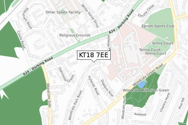 KT18 7EE map - large scale - OS Open Zoomstack (Ordnance Survey)