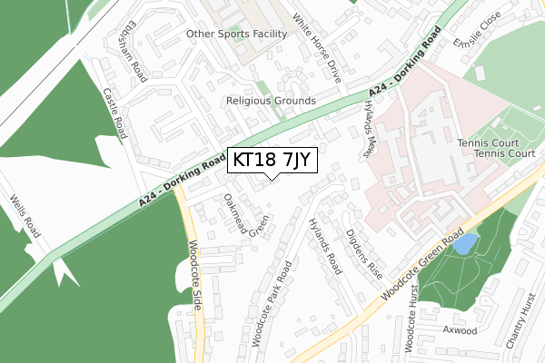 KT18 7JY map - large scale - OS Open Zoomstack (Ordnance Survey)