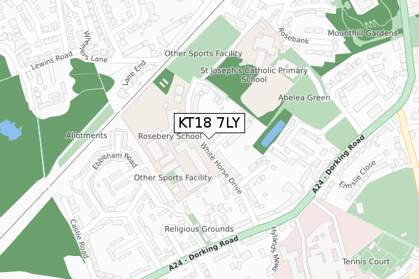 KT18 7LY map - large scale - OS Open Zoomstack (Ordnance Survey)