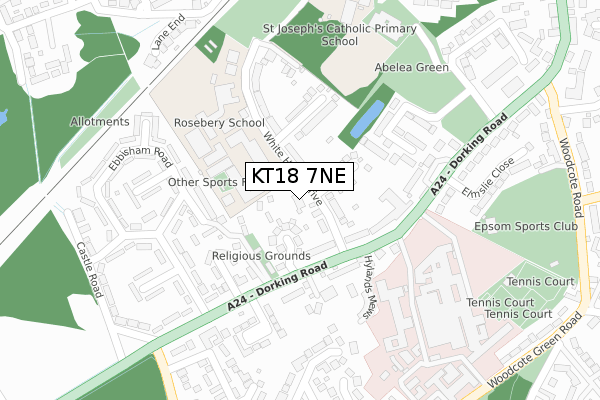KT18 7NE map - large scale - OS Open Zoomstack (Ordnance Survey)