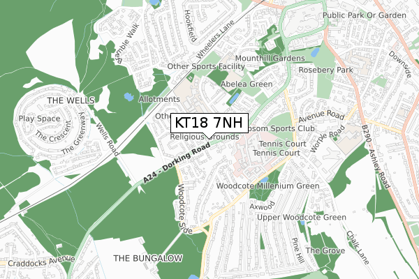 KT18 7NH map - small scale - OS Open Zoomstack (Ordnance Survey)