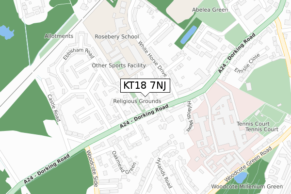 KT18 7NJ map - large scale - OS Open Zoomstack (Ordnance Survey)