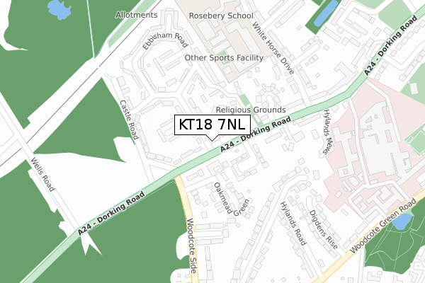 KT18 7NL map - large scale - OS Open Zoomstack (Ordnance Survey)