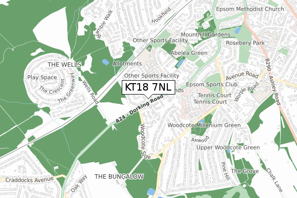 KT18 7NL map - small scale - OS Open Zoomstack (Ordnance Survey)