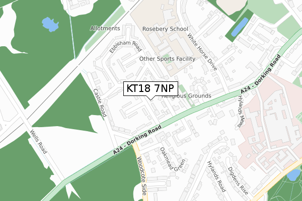 KT18 7NP map - large scale - OS Open Zoomstack (Ordnance Survey)