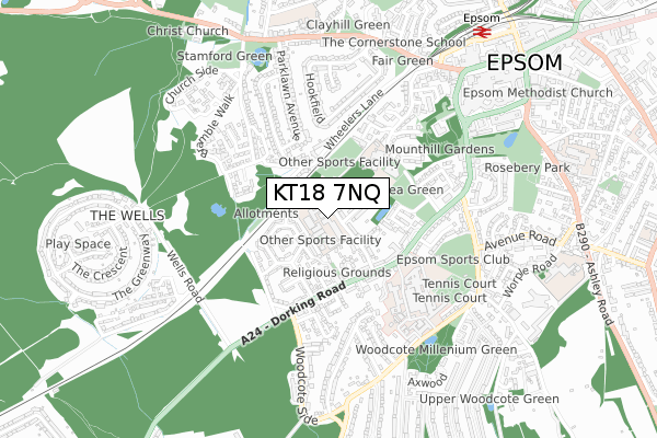 KT18 7NQ map - small scale - OS Open Zoomstack (Ordnance Survey)