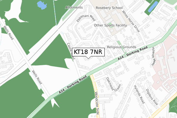 KT18 7NR map - large scale - OS Open Zoomstack (Ordnance Survey)