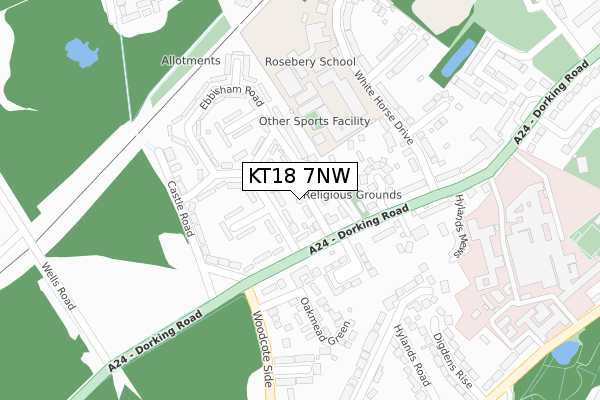 KT18 7NW map - large scale - OS Open Zoomstack (Ordnance Survey)