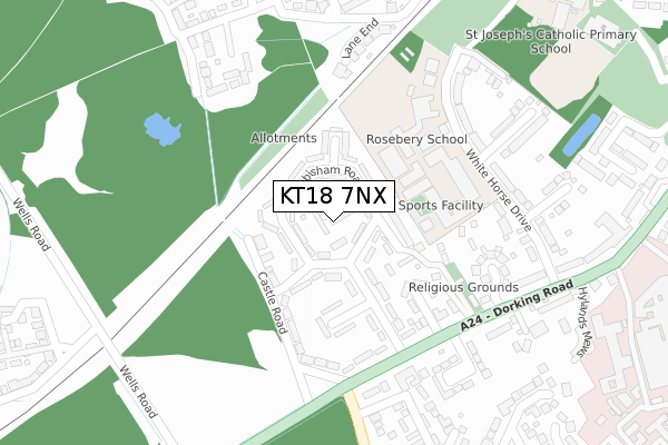 KT18 7NX map - large scale - OS Open Zoomstack (Ordnance Survey)