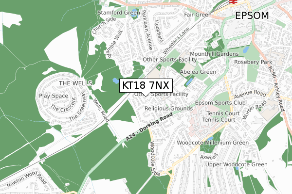 KT18 7NX map - small scale - OS Open Zoomstack (Ordnance Survey)
