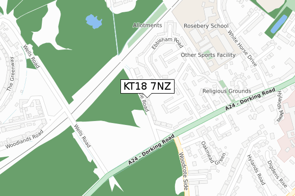 KT18 7NZ map - large scale - OS Open Zoomstack (Ordnance Survey)