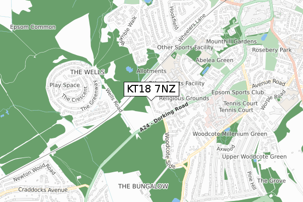 KT18 7NZ map - small scale - OS Open Zoomstack (Ordnance Survey)