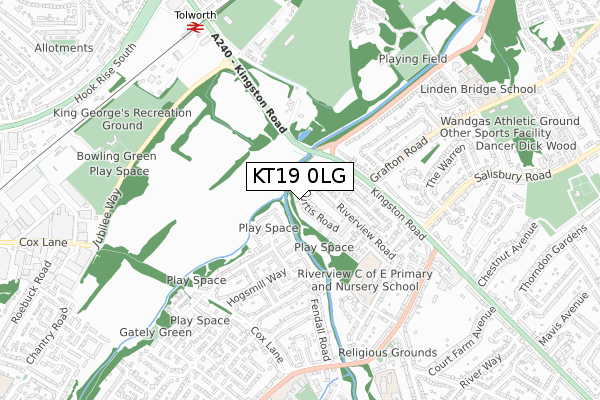 KT19 0LG map - small scale - OS Open Zoomstack (Ordnance Survey)