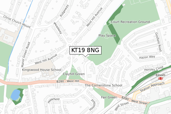 KT19 8NG map - large scale - OS Open Zoomstack (Ordnance Survey)