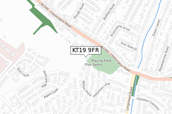 KT19 9FR map - large scale - OS Open Zoomstack (Ordnance Survey)