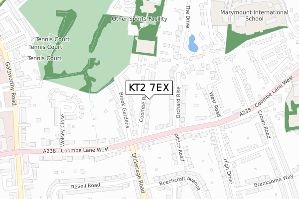 KT2 7EX map - large scale - OS Open Zoomstack (Ordnance Survey)