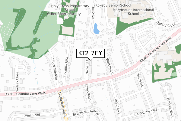 KT2 7EY map - large scale - OS Open Zoomstack (Ordnance Survey)