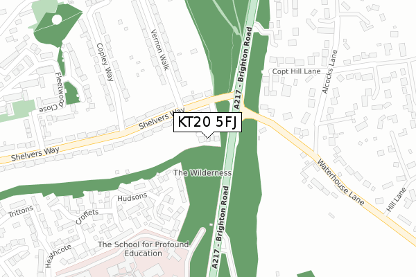 KT20 5FJ map - large scale - OS Open Zoomstack (Ordnance Survey)