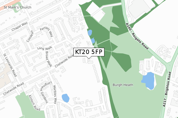 KT20 5FP map - large scale - OS Open Zoomstack (Ordnance Survey)