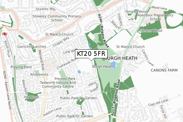 KT20 5FR map - small scale - OS Open Zoomstack (Ordnance Survey) KT20 5FR map - small scale - OS Open Zoomstack (Ordnance Survey)