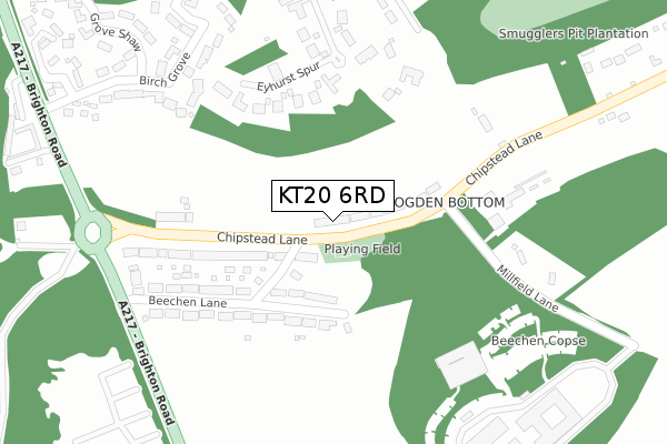 KT20 6RD map - large scale - OS Open Zoomstack (Ordnance Survey)