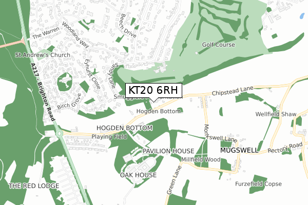 KT20 6RH map - small scale - OS Open Zoomstack (Ordnance Survey)