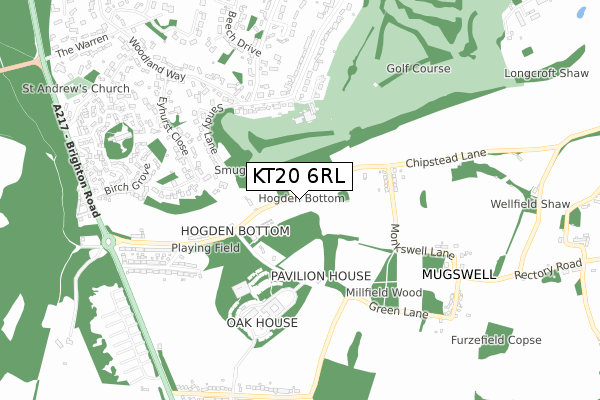 KT20 6RL map - small scale - OS Open Zoomstack (Ordnance Survey)
