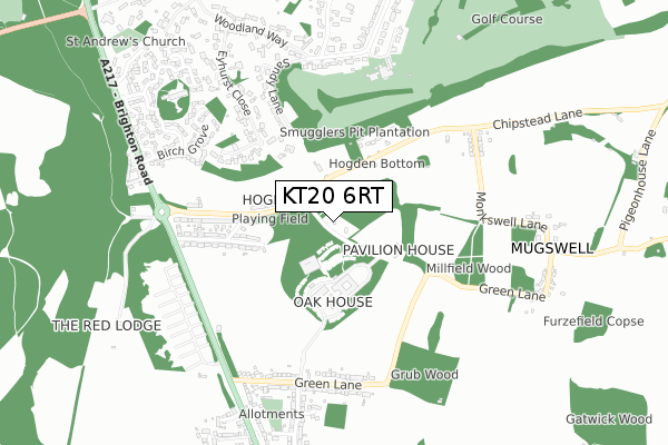 KT20 6RT map - small scale - OS Open Zoomstack (Ordnance Survey)