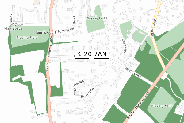 KT20 7AN map - large scale - OS Open Zoomstack (Ordnance Survey)