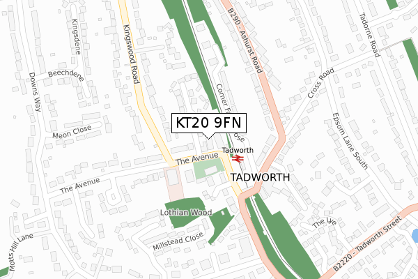 KT20 9FN map - large scale - OS Open Zoomstack (Ordnance Survey)