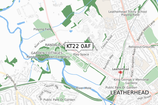 KT22 0AF map - small scale - OS Open Zoomstack (Ordnance Survey)