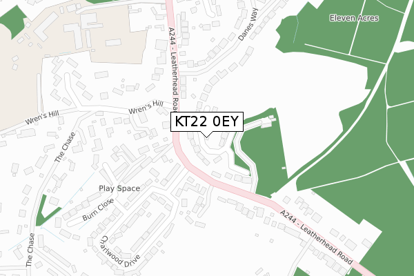 KT22 0EY map - large scale - OS Open Zoomstack (Ordnance Survey)