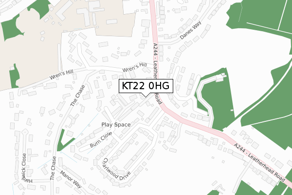 KT22 0HG map - large scale - OS Open Zoomstack (Ordnance Survey)