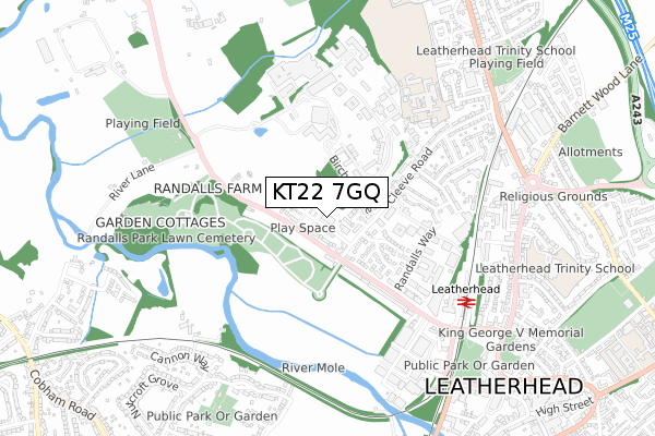 KT22 7GQ map - small scale - OS Open Zoomstack (Ordnance Survey)