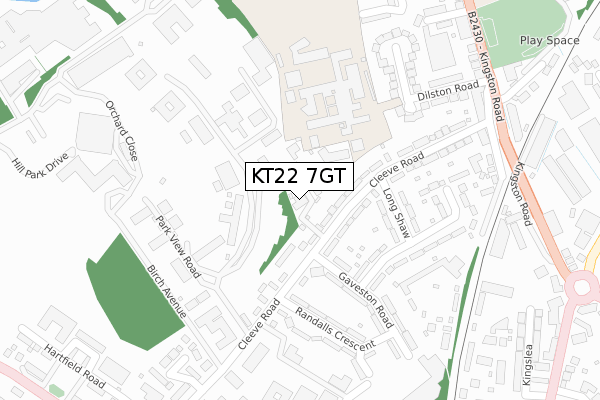 KT22 7GT map - large scale - OS Open Zoomstack (Ordnance Survey)